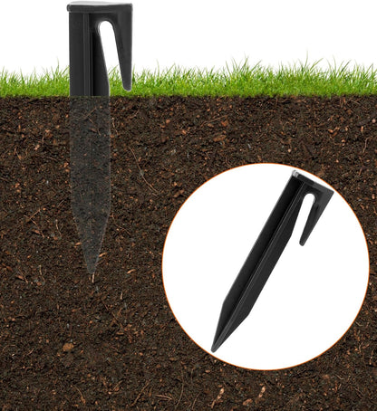 Plastic Boundary Wire Stakes, 200 Pcs, 3.35in, Black, Bayonet Tip, Garden Edging, Lawn Nails, Wire Pegs, Landscape Anchoring Spikes, Pet Fence, Mower Compatible