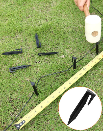 Plastic Boundary Wire Stakes, 200 Pcs, 3.35in, Black, Bayonet Tip, Garden Edging, Lawn Nails, Wire Pegs, Landscape Anchoring Spikes, Pet Fence, Mower Compatible