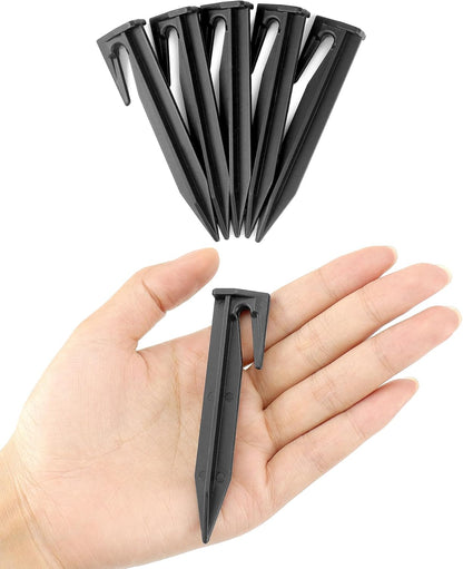 Plastic Boundary Wire Stakes, 200 Pcs, 3.35in, Black, Bayonet Tip, Garden Edging, Lawn Nails, Wire Pegs, Landscape Anchoring Spikes, Pet Fence, Mower Compatible