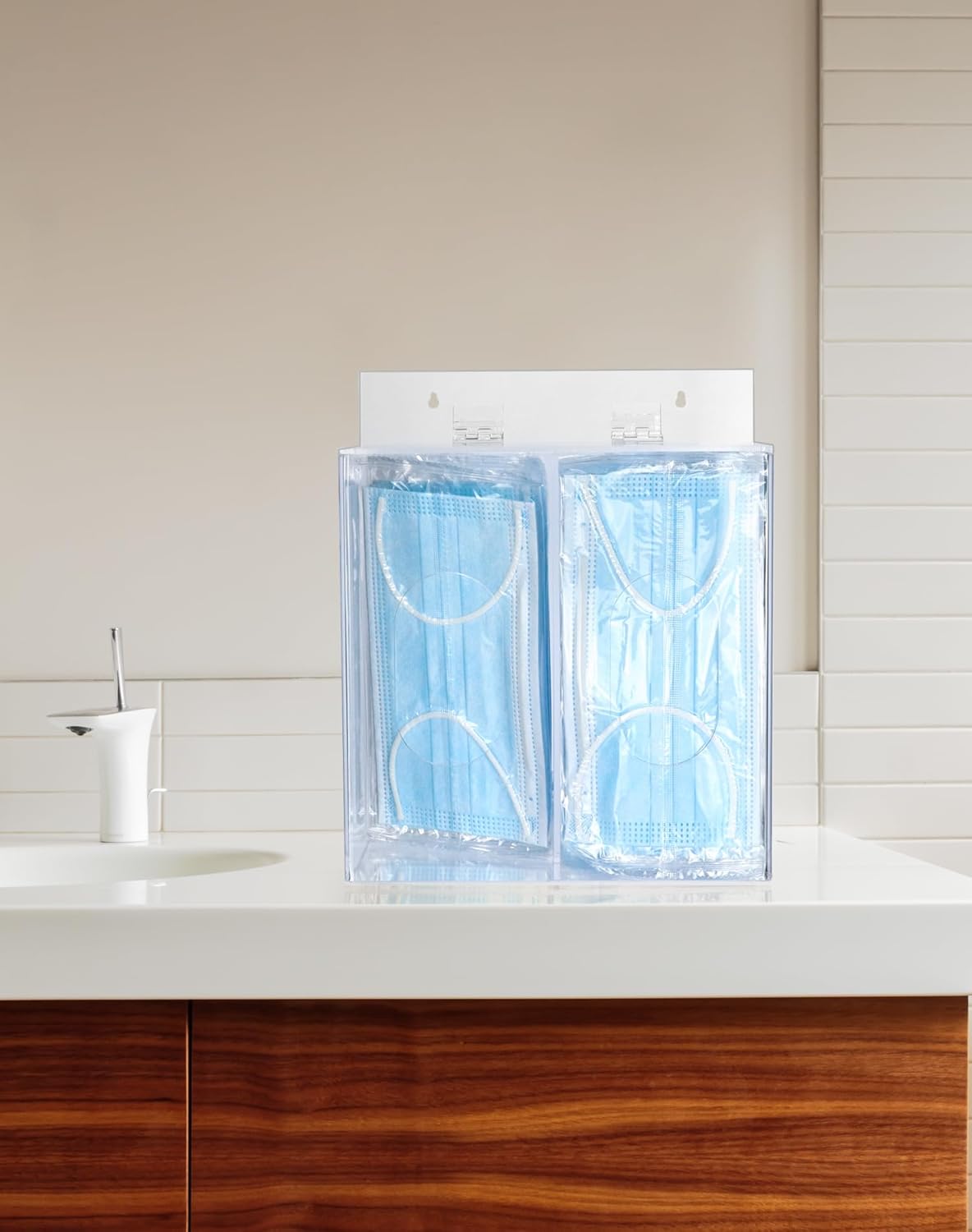 Clear Acrylic Mask and Glove Organizer – Dual Compartment Dispenser for Office, Clinic & Home Use