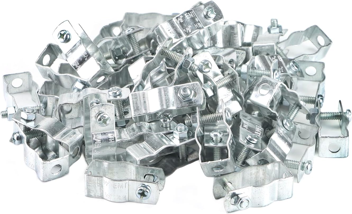 Conduit Hanger with Bolt Features, 1/2 Inch Zinc-Plated Steel, Pack of 50 - Insulated Supports or Threaded Rods for EMT, Rigid Conduits