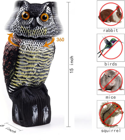 Fake Owl Decoys to Scare Birds Away, Rotating Head Sculptures, Nature Enemy Scarecrow Plastic Statues, Pest Repellent, Bird Control and Pigeon Deterrent Outdoor Yard, Garden Protectors