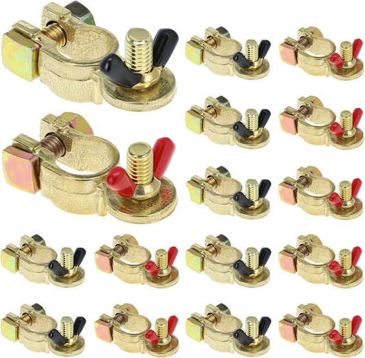 Brass Marine Grade Battery Terminal Top Post, 8 Pairs Battery Terminal Connectors, Battery Terminal Clamps for Boat Car RV, Fit All Standard Top of Post Batteries, 8 Positive + 8 Negative