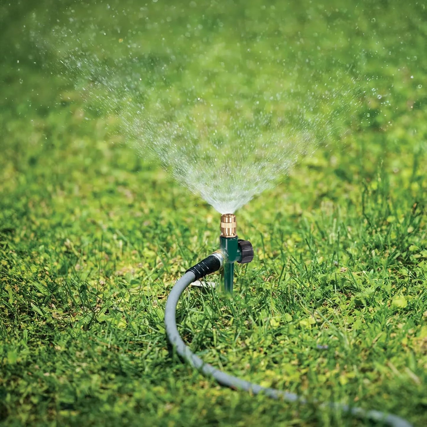 2 Pack Metal Lawn Sprinkler for Yard, Automatic Brass Garden Water Sprinklers on Spike Base, Adjustable 360 Degree Sprinkler Nozzle for Large Area Coverage Grass Patio Irrigation