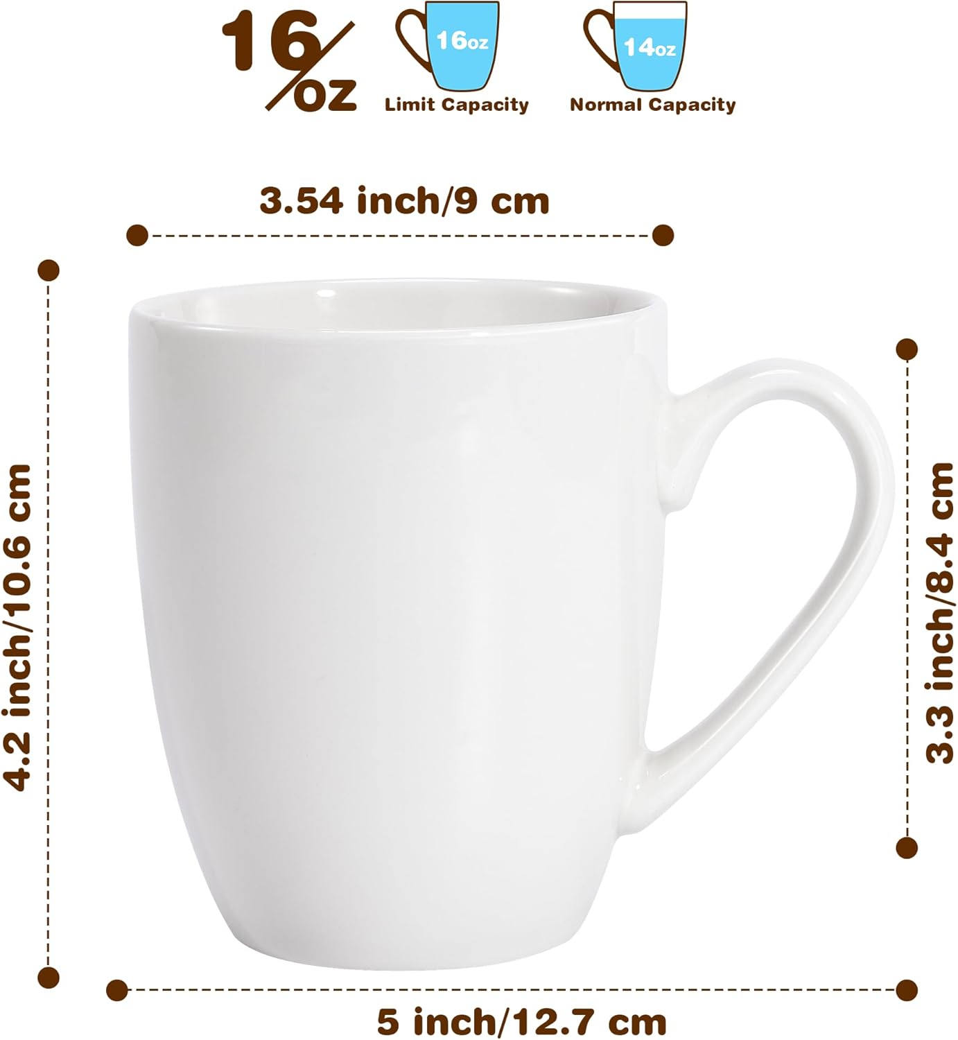 16 oz Large Coffee Mugs Set of 4 Ceramic Coffee Mug White Coffee Cups Tea Cups Idea Gift for Women Men House Warming Gifts New Home Office, 4 Pack (White)