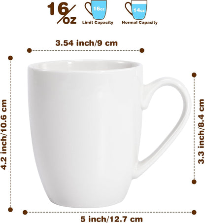 16 oz Large Coffee Mugs Set of 4 Ceramic Coffee Mug White Coffee Cups Tea Cups Idea Gift for Women Men House Warming Gifts New Home Office, 4 Pack (White)