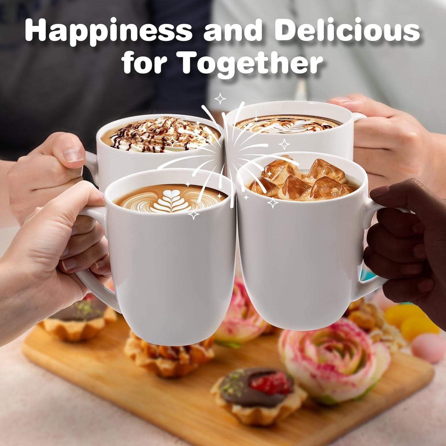 16 oz Large Coffee Mugs Set of 4 Ceramic Coffee Mug White Coffee Cups Tea Cups Idea Gift for Women Men House Warming Gifts New Home Office, 4 Pack (White)