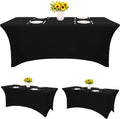 3 Pack Table Cloth 6ft Black Tablecloths for Rectangle Folding Table Spandex Fitted Stretch Cover Wrinkle Resistant Washable Protector for Party, Wedding, Banquet, Festival