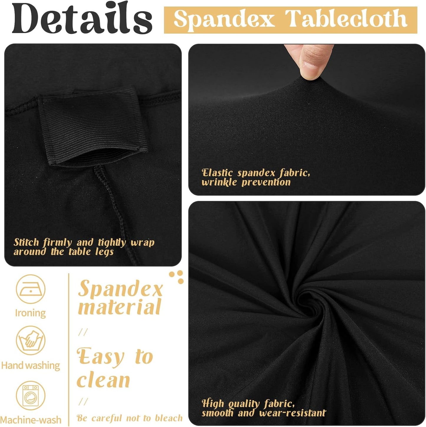 3 Pack Table Cloth 6ft Black Tablecloths for Rectangle Folding Table Spandex Fitted Stretch Cover Wrinkle Resistant Washable Protector for Party, Wedding, Banquet, Festival
