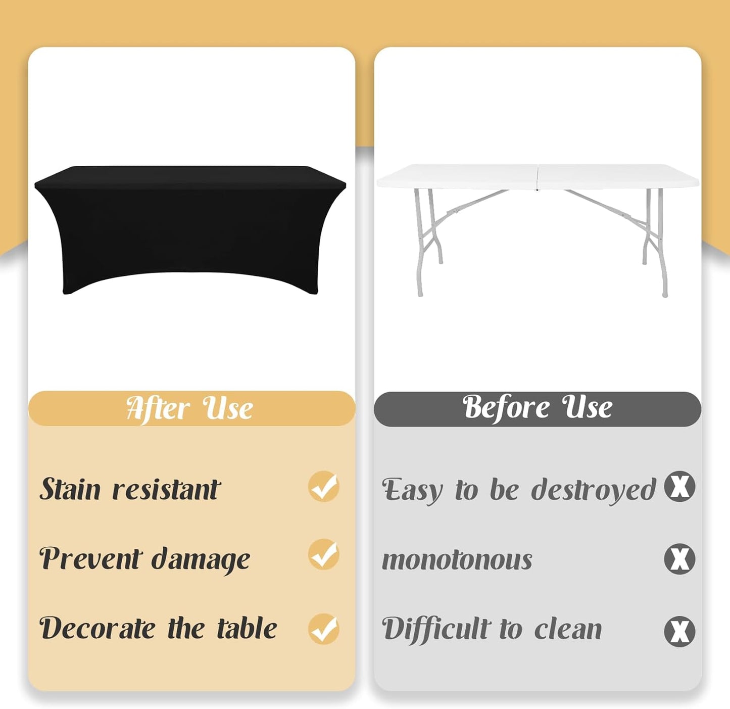 3 Pack Table Cloth 6ft Black Tablecloths for Rectangle Folding Table Spandex Fitted Stretch Cover Wrinkle Resistant Washable Protector for Party, Wedding, Banquet, Festival