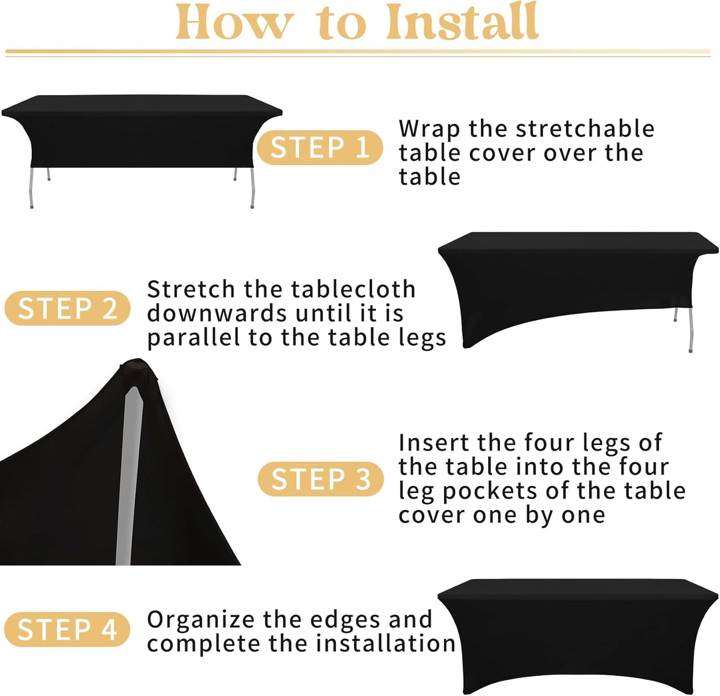 3 Pack Table Cloth 6ft Black Tablecloths for Rectangle Folding Table Spandex Fitted Stretch Cover Wrinkle Resistant Washable Protector for Party, Wedding, Banquet, Festival