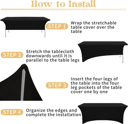 3 Pack Table Cloth 6ft Black Tablecloths for Rectangle Folding Table Spandex Fitted Stretch Cover Wrinkle Resistant Washable Protector for Party, Wedding, Banquet, Festival