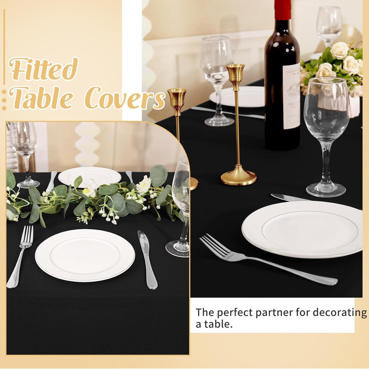 3 Pack Table Cloth 6ft Black Tablecloths for Rectangle Folding Table Spandex Fitted Stretch Cover Wrinkle Resistant Washable Protector for Party, Wedding, Banquet, Festival