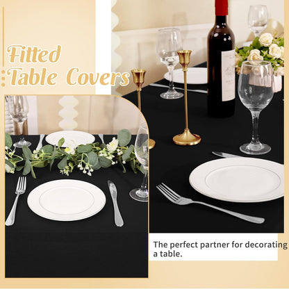 3 Pack Table Cloth 6ft Black Tablecloths for Rectangle Folding Table Spandex Fitted Stretch Cover Wrinkle Resistant Washable Protector for Party, Wedding, Banquet, Festival