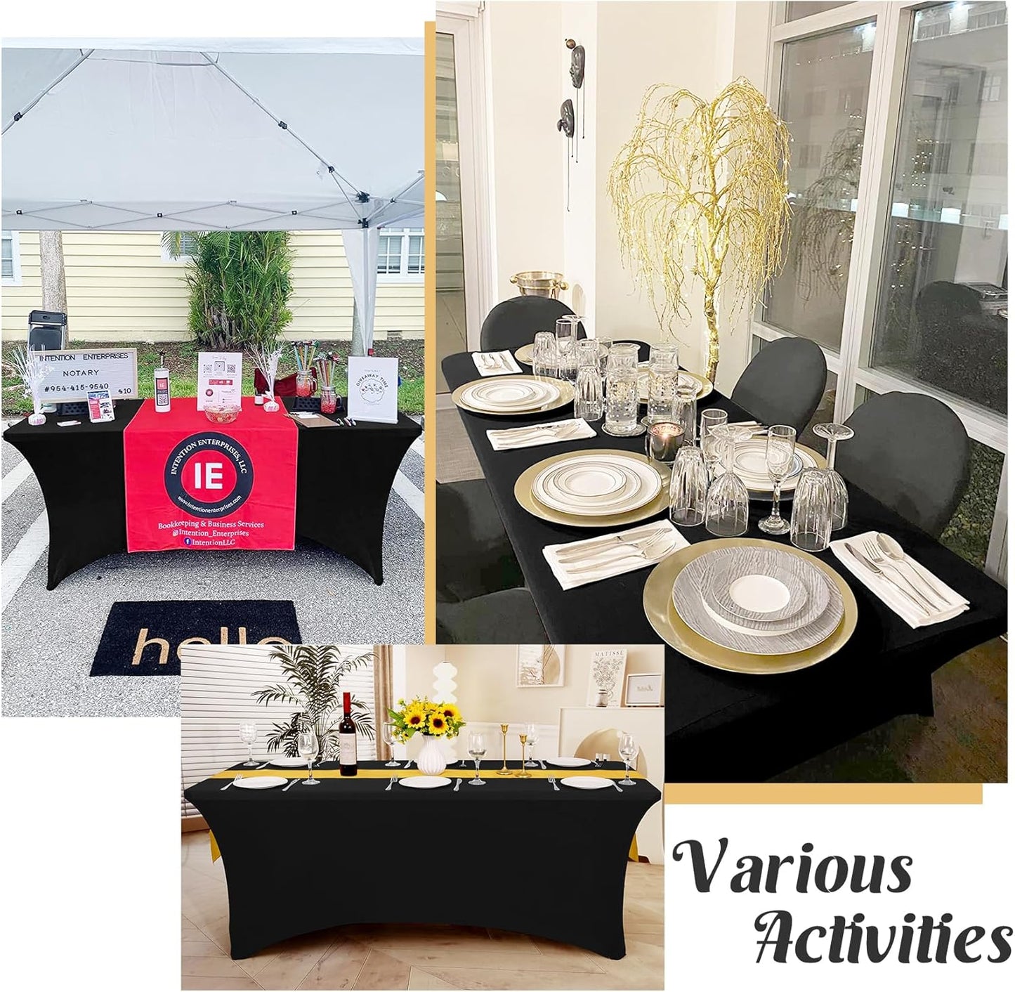 3 Pack Table Cloth 6ft Black Tablecloths for Rectangle Folding Table Spandex Fitted Stretch Cover Wrinkle Resistant Washable Protector for Party, Wedding, Banquet, Festival