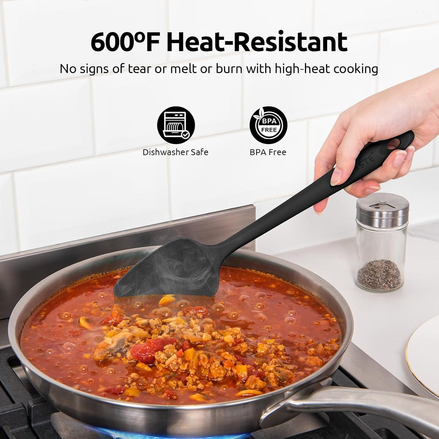 Silicone Spatula Set with 600 Degrees Fahrenheit Heat Resistant (Black)