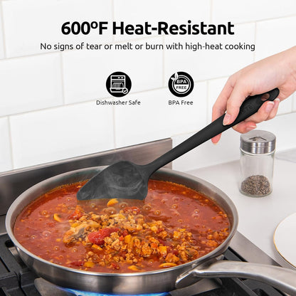 Silicone Spatula Set with 600 Degrees Fahrenheit Heat Resistant (Black)