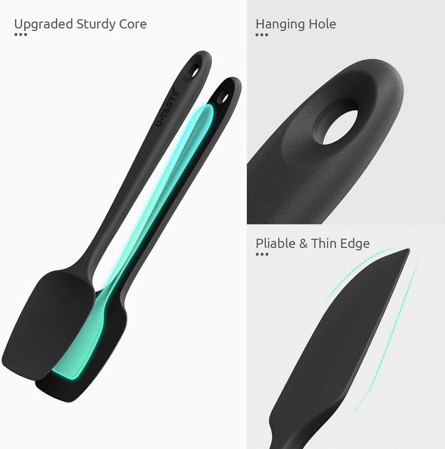 Silicone Spatula Set with 600 Degrees Fahrenheit Heat Resistant (Black)