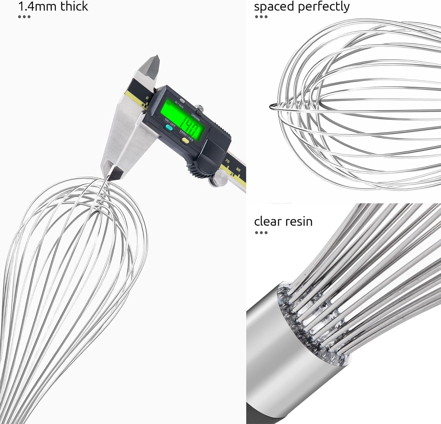 Balloon Whisk for Cooking: 18/10 Stainless Steel Kitchen Wire Whisk, 12in Large Heavy Duty Egg Beater, Manual Mixing Tool with 12 High Flex Wires for Stirring, Blending Sauce (Black)