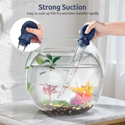 Aquarium Pipette Cleaner: 1.5oz Coral Feeder for Fish Tank Cleaning, Manual Feeding Tube, Food Grade Siphon Dropper, Waste Remover with Strong Suction & Stand & Brush (11.98in, Midnight Blue)