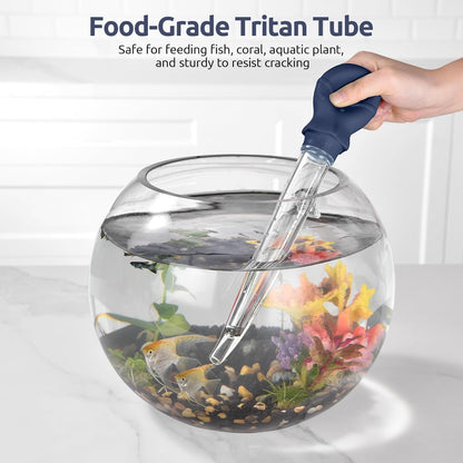 Aquarium Pipette Cleaner: 1.5oz Coral Feeder for Fish Tank Cleaning, Manual Feeding Tube, Food Grade Siphon Dropper, Waste Remover with Strong Suction & Stand & Brush (11.98in, Midnight Blue)