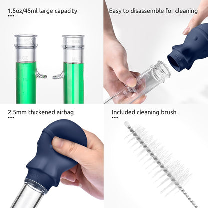 Aquarium Pipette Cleaner: 1.5oz Coral Feeder for Fish Tank Cleaning, Manual Feeding Tube, Food Grade Siphon Dropper, Waste Remover with Strong Suction & Stand & Brush (11.98in, Midnight Blue)