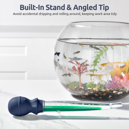 Aquarium Pipette Cleaner: 1.5oz Coral Feeder for Fish Tank Cleaning, Manual Feeding Tube, Food Grade Siphon Dropper, Waste Remover with Strong Suction & Stand & Brush (11.98in, Midnight Blue)