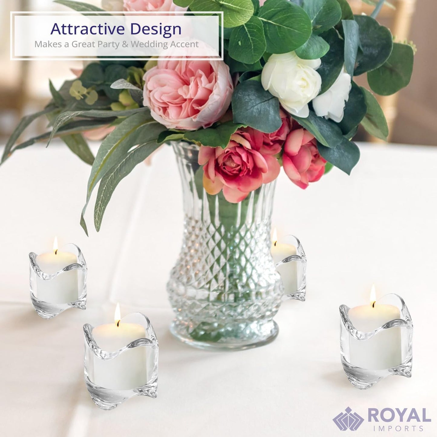 Tea Lights Votive Candles Holders (Set of 6), 2 in. Glass Candle Cups, Wedding Table Centerpiece, Home Decor, Party, Dinner & More
