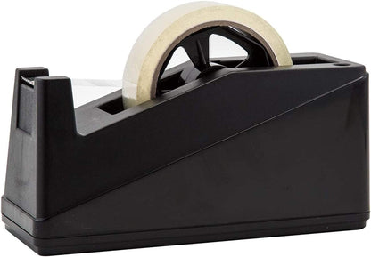 Desktop Tape Dispenser Adhesive Roll Holder (Fits 1" & 3" Core) Heavy Duty Premium for Office, Home, School, Library, Crafts, Moving, Giftwrapping with Weighted Nonskid Base, Black