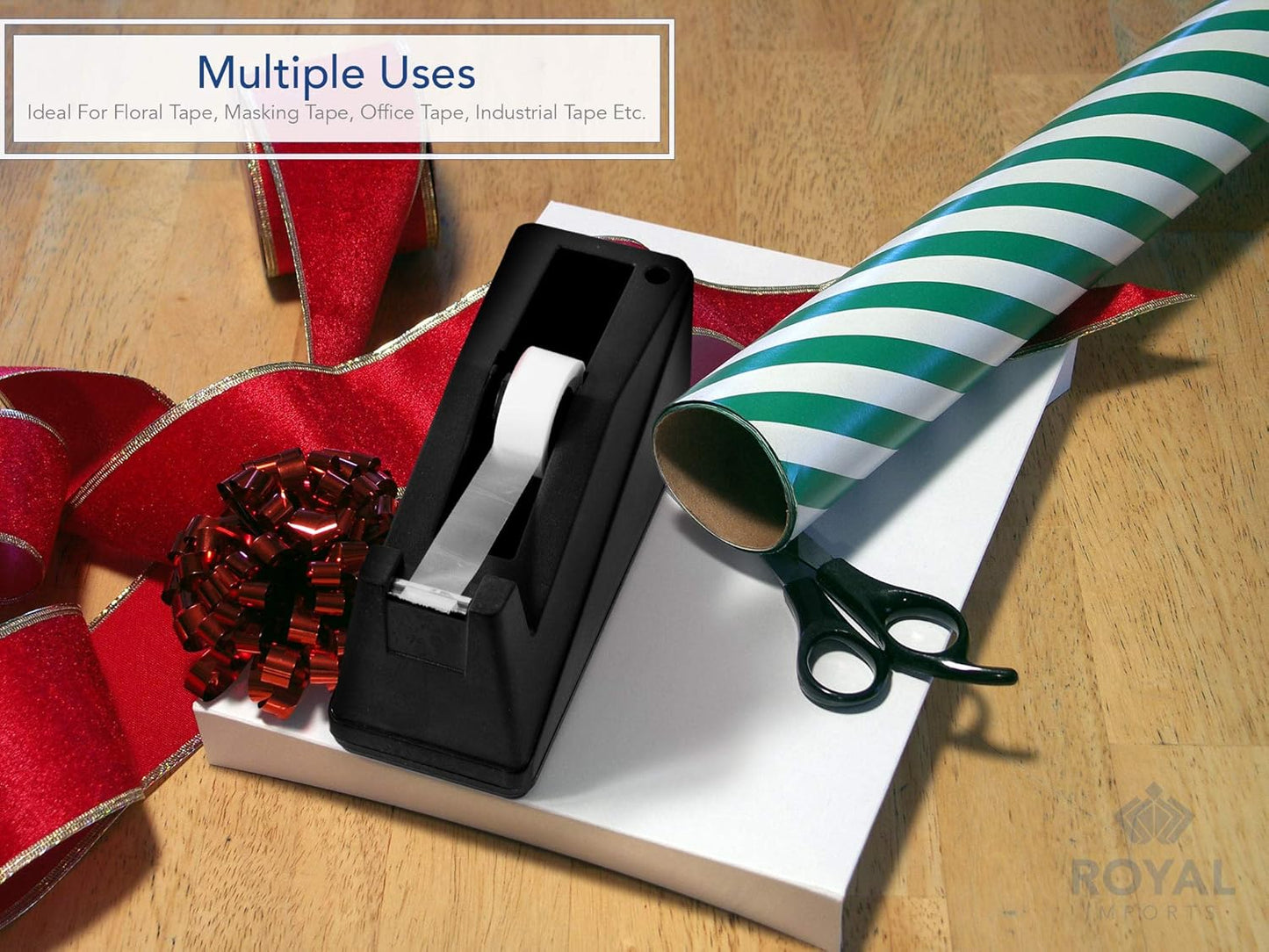 Desktop Tape Dispenser Adhesive Roll Holder (Fits 1" & 3" Core) Heavy Duty Premium for Office, Home, School, Library, Crafts, Moving, Giftwrapping with Weighted Nonskid Base, Black