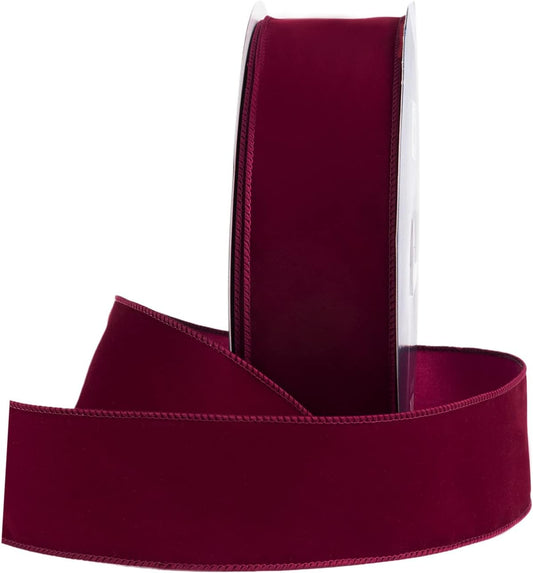 Wired Traditional Burgundy Christmas Waterproof Ribbon, Floral & Craft Decor - 2.5" (#40) - 50 Yd (150') - Burgundy Wine Edge
