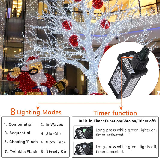 Christmas Lights Cool White, 75 Ft 200 LED Christmas String Lights Connectable, 8 Modes, Timer, Waterproof Fairy Twinkle Lights for Party, Garden, Patio, Home, Wedings, Holiday, Xmas Tree Decorations