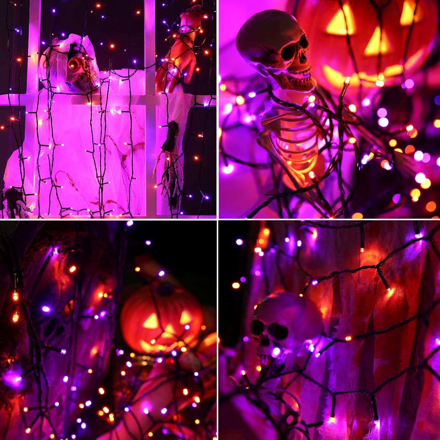 Orange and Purple Halloween Lights, 82ft 200 LED Connectable Halloween String Lights with 8 Modes, Waterproof Plug in Orange Purple String Light for Party, Garden, Indoor Outdoor Spooky Decorations