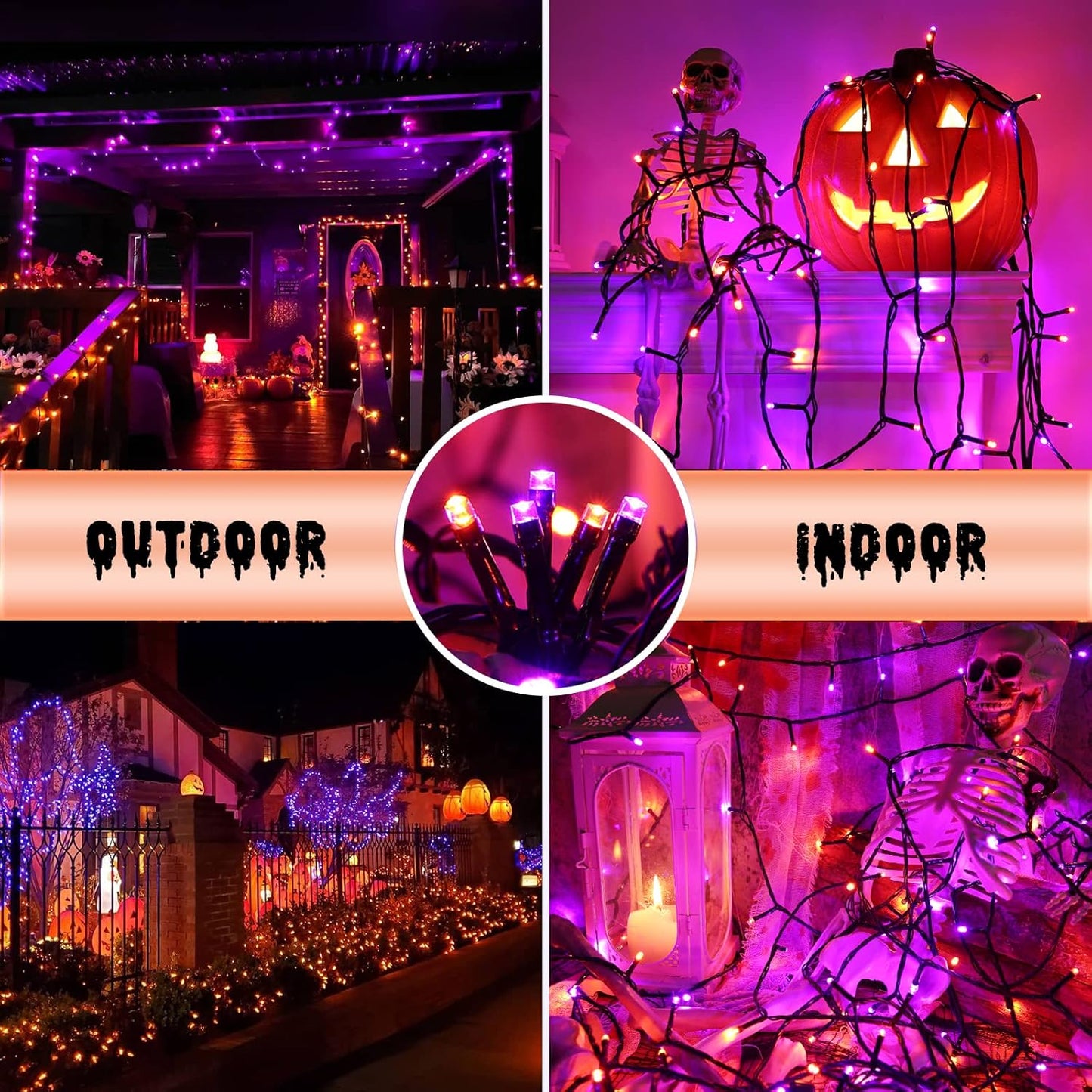 Orange and Purple Halloween Lights, 82ft 200 LED Connectable Halloween String Lights with 8 Modes, Waterproof Plug in Orange Purple String Light for Party, Garden, Indoor Outdoor Spooky Decorations