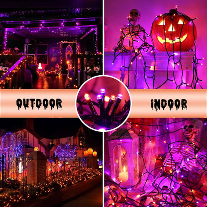 Orange and Purple Halloween Lights, 82ft 200 LED Connectable Halloween String Lights with 8 Modes, Waterproof Plug in Orange Purple String Light for Party, Garden, Indoor Outdoor Spooky Decorations