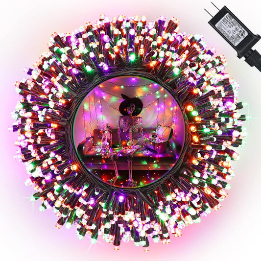 Halloween Lights, 114ft 300 LED Connectable Halloween String Lights with 8 Modes, Waterproof Low Voltage Orange & Green & Purple Fairy String Light for Party, Garden, Indoor Outdoor Spooky Decorations
