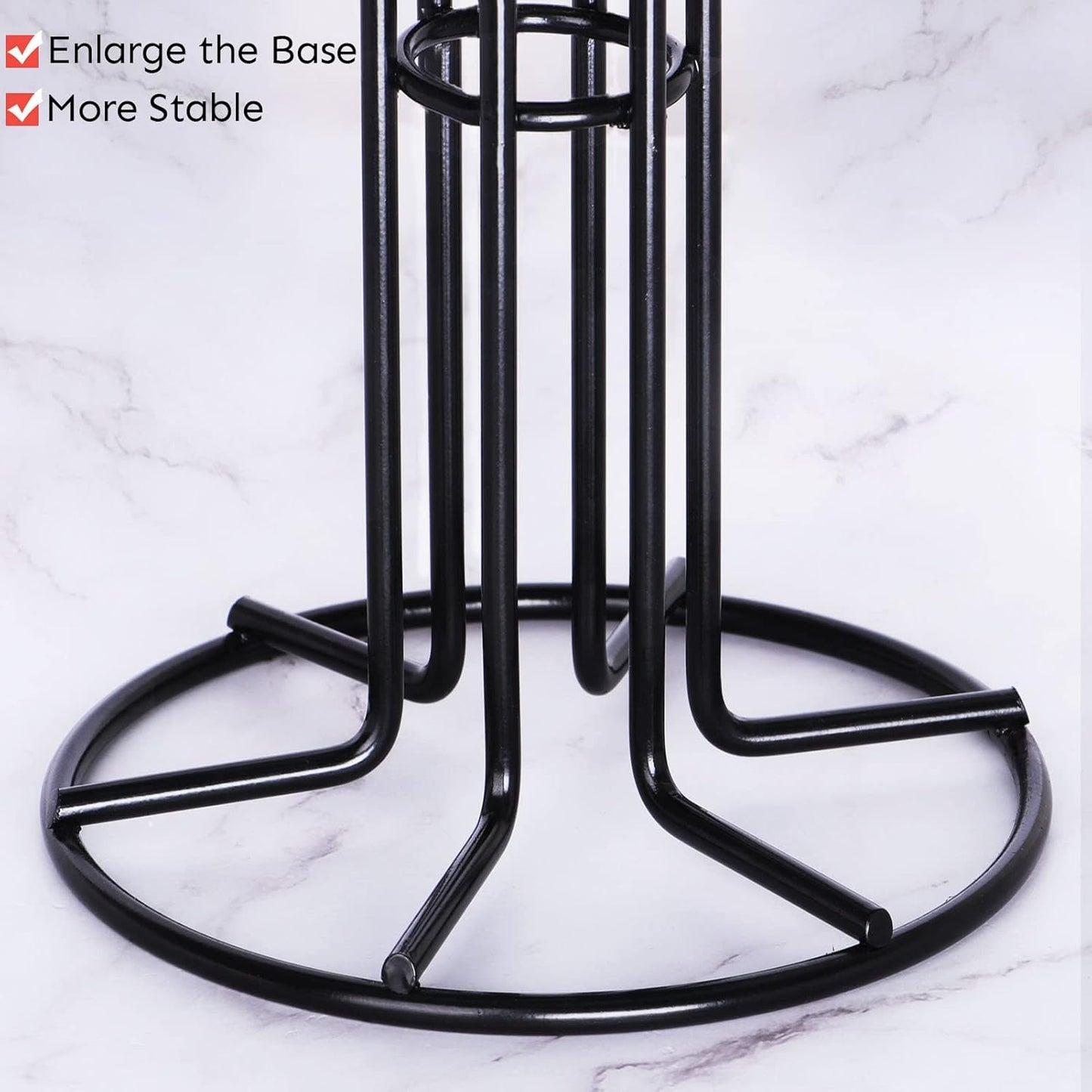 Mug Tree for Large Cups, Counter Coffee Mug Holder with 6 Hooks, Metal Coffee Cup Holder Tree, Standing Rack for Countertop, Kitchen Counter Decor, Black
