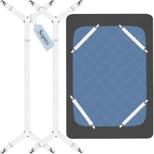 Adjustable Elastic Sheet Straps Fasteners White 4Pcs and 2Pcs.