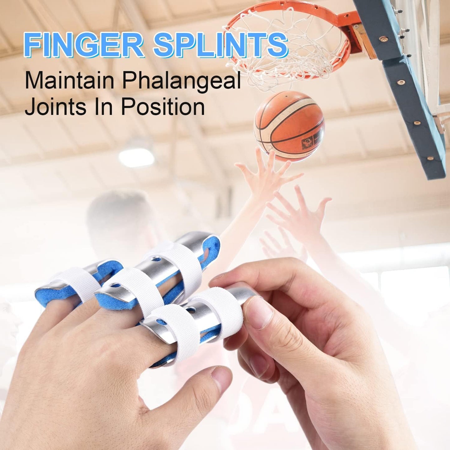 Finger Splint, 7PCS Finger Support Brace Finger Stabilizer for Broken Fingers Straightening Arthritis Knuckle Immobilization, Blue & Black