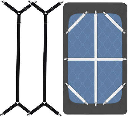 Bed Sheet Straps, 8+2 Pieces Heavy Duty Elastic Sheet Holders Suspenders of Mattresses, Short+ Long, White & Black