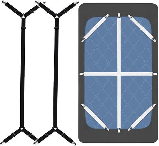 Bed Sheet Straps, 8+2 Pieces Heavy Duty Elastic Sheet Holders Suspenders of Mattresses, Short+ Long, White & Black