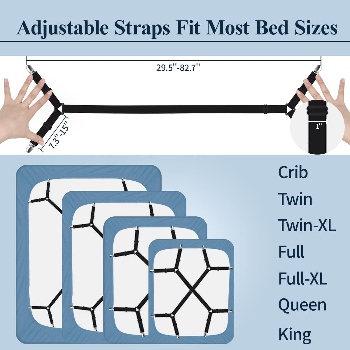 Bed Sheet Straps, 8+2 Pieces Heavy Duty Elastic Sheet Holders Suspenders of Mattresses, Short+ Long, White & Black