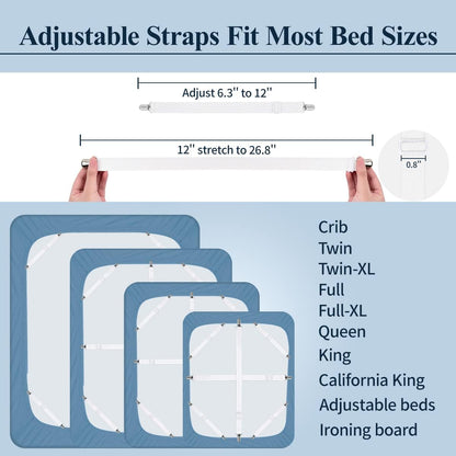 Bed Sheet Straps, 8+2 Pieces Heavy Duty Elastic Sheet Holders Suspenders of Mattresses, Short+ Long, White & Black