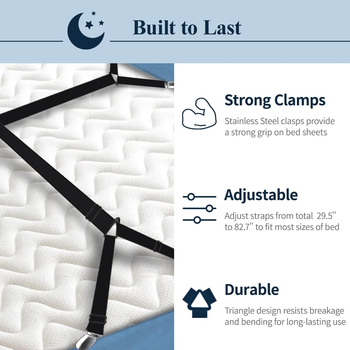 Bed Sheet Straps, 8+2 Pieces Heavy Duty Elastic Sheet Holders Suspenders of Mattresses, Short+ Long, White & Black
