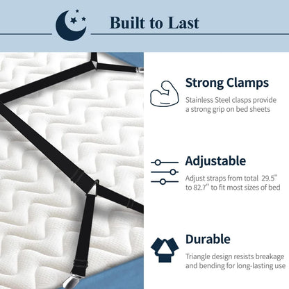Bed Sheet Straps, 8+2 Pieces Heavy Duty Elastic Sheet Holders Suspenders of Mattresses, Short+ Long, White & Black