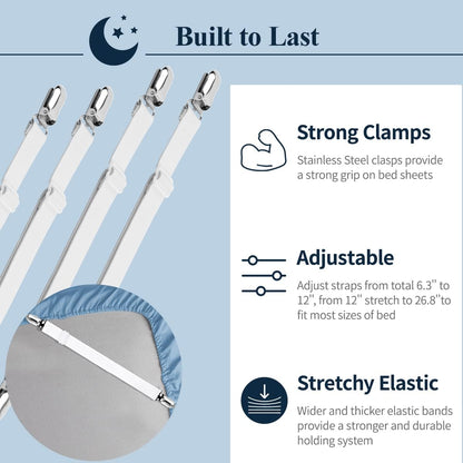 Bed Sheet Straps, 8+2 Pieces Heavy Duty Elastic Sheet Holders Suspenders of Mattresses, Short+ Long, White & Black