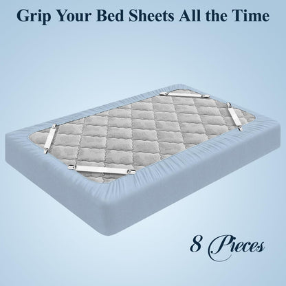 Bed Sheet Straps, 8+2 Pieces Heavy Duty Elastic Sheet Holders Suspenders of Mattresses, Short+ Long, White & Black