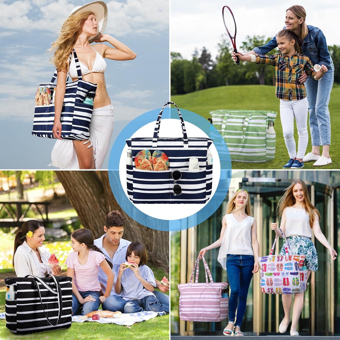 Beach Bags for Women Waterproof Sandproof Women Tote Bag, Large Beach Bag with Zipper for Gym Travel Vocation