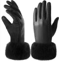 Leather Gloves for Women, Warm Winter Gloves Women with Plush Cuff, Touchscreen Womens Gloves for Cold Weather.