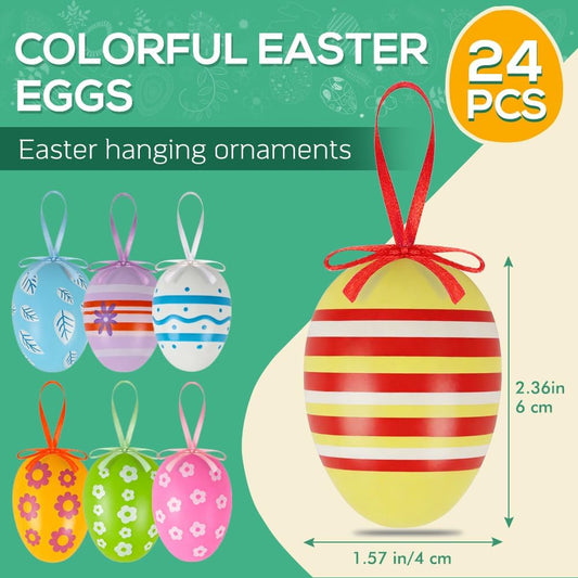 24PCS Hanging Easter Eggs – Reusable Plastic Easter Egg Decorations for Tree Ornaments, Basket, Party & Home Decor (5g Each, 4cm x 6cm)